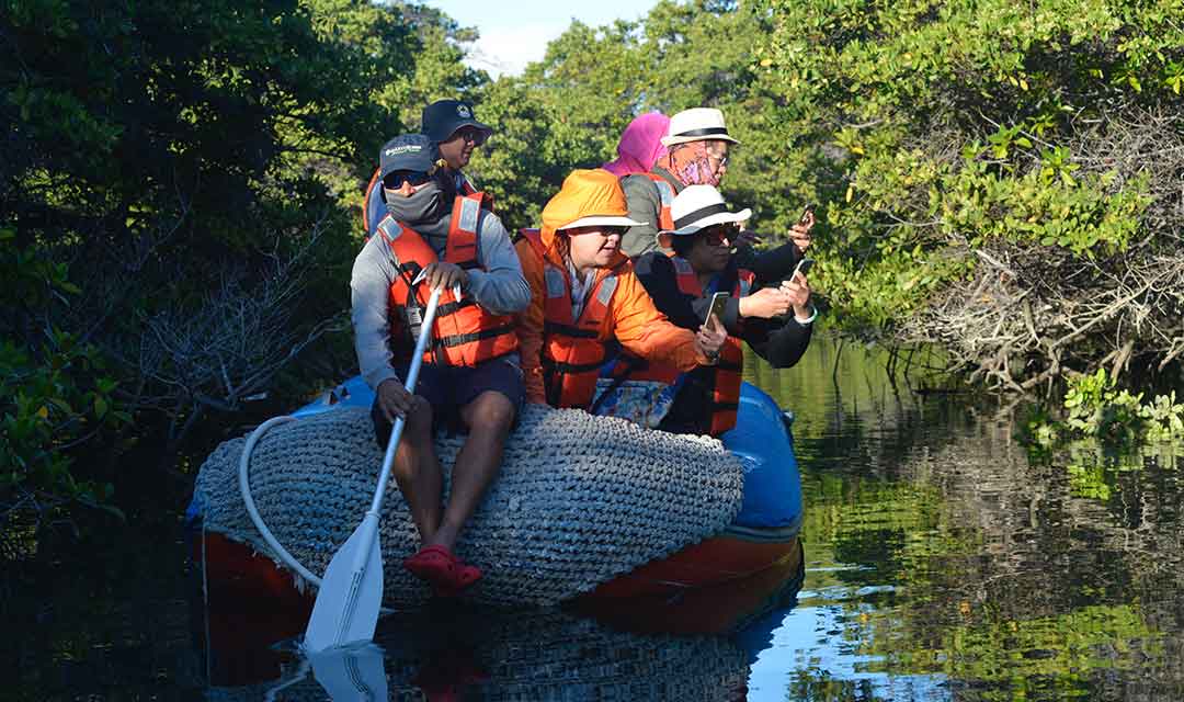 families getting to know unique species panga ride ecogalaxy cruise to Galapagos