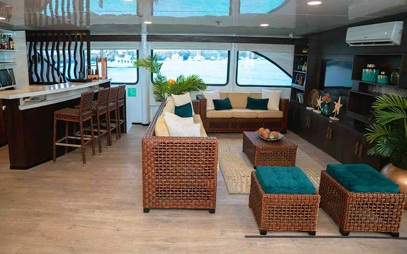 interior area loung ecogalaxy cruise to Galapagos