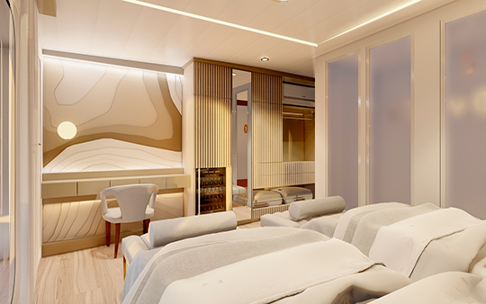 Spacious double cabin with closet light and reading table on a cruise to galapagos